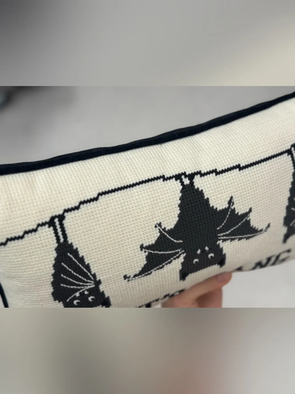 Halloween Bat Accent Pillow - Black on Cream Home Art